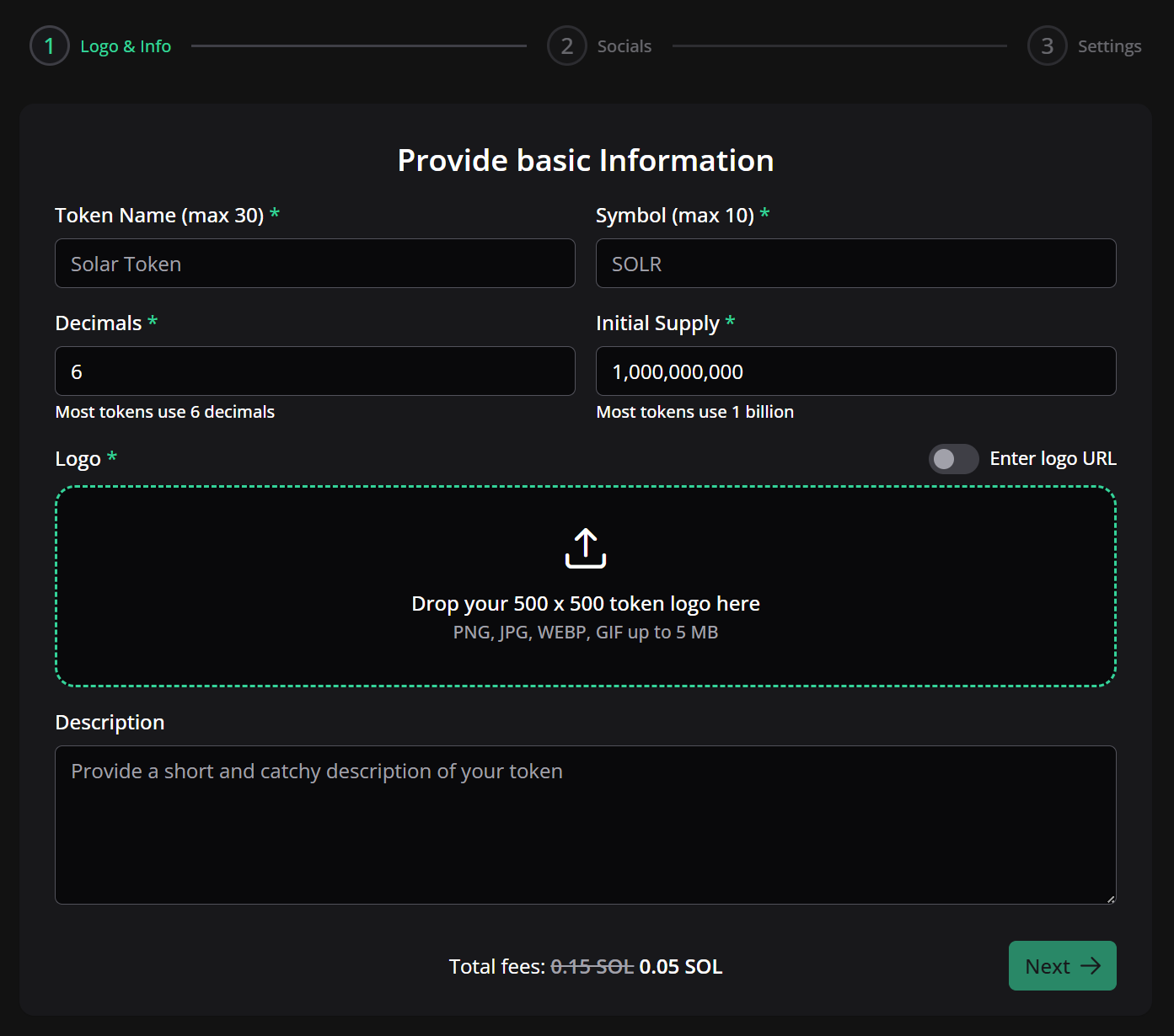 Create Custom Tokens preview