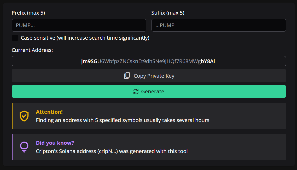 Generate Vanity Keypairs preview